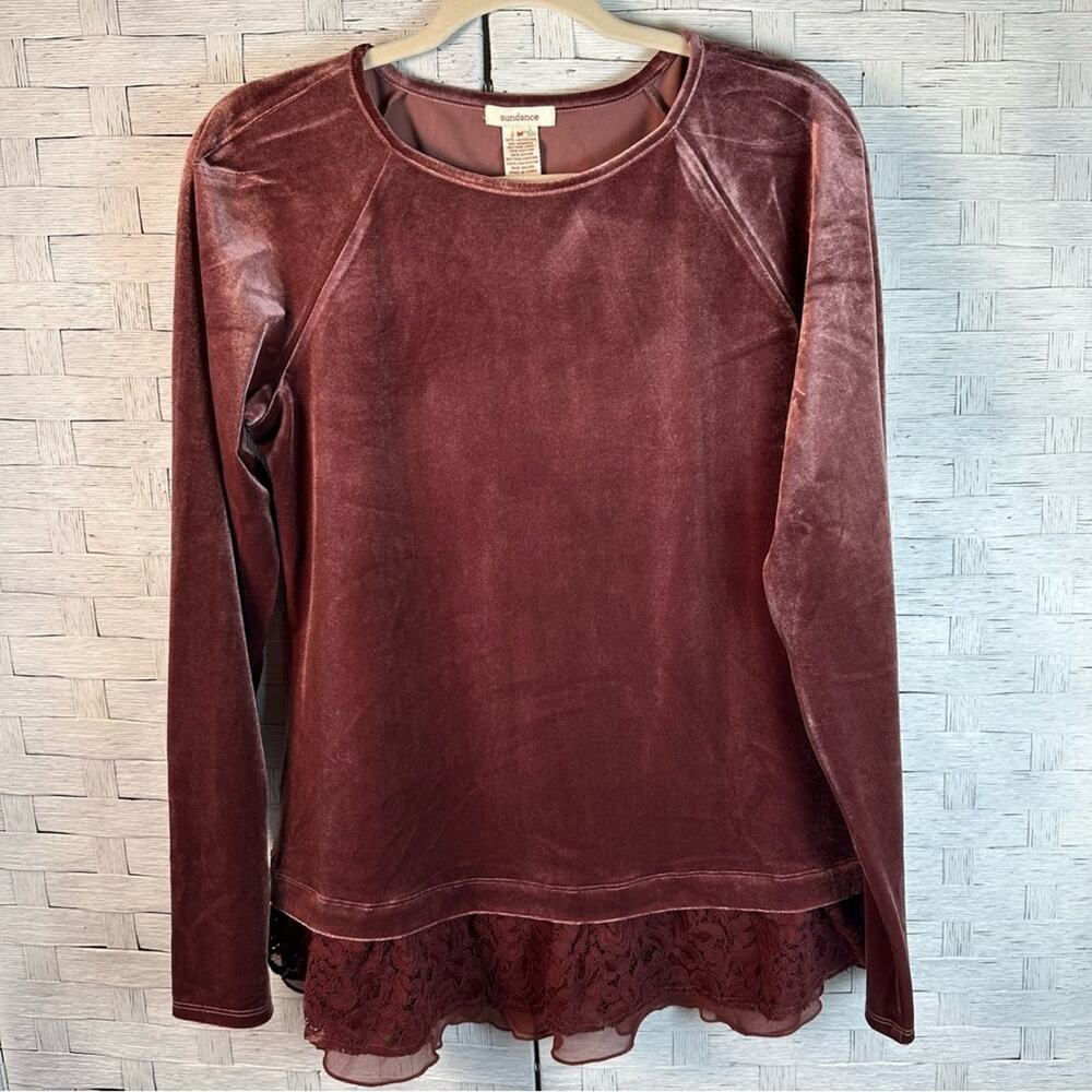 Sundance Womens Grace Velvet Lace tunic long sleeve Whimsigoth bohemian fuzzy